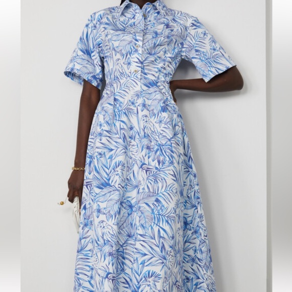 Rosetta Getty Blue and White Midi Sundress with Notched Collar - Picture 4 of 13